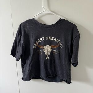 Cropped western desert bull skull boho tee Tshirt